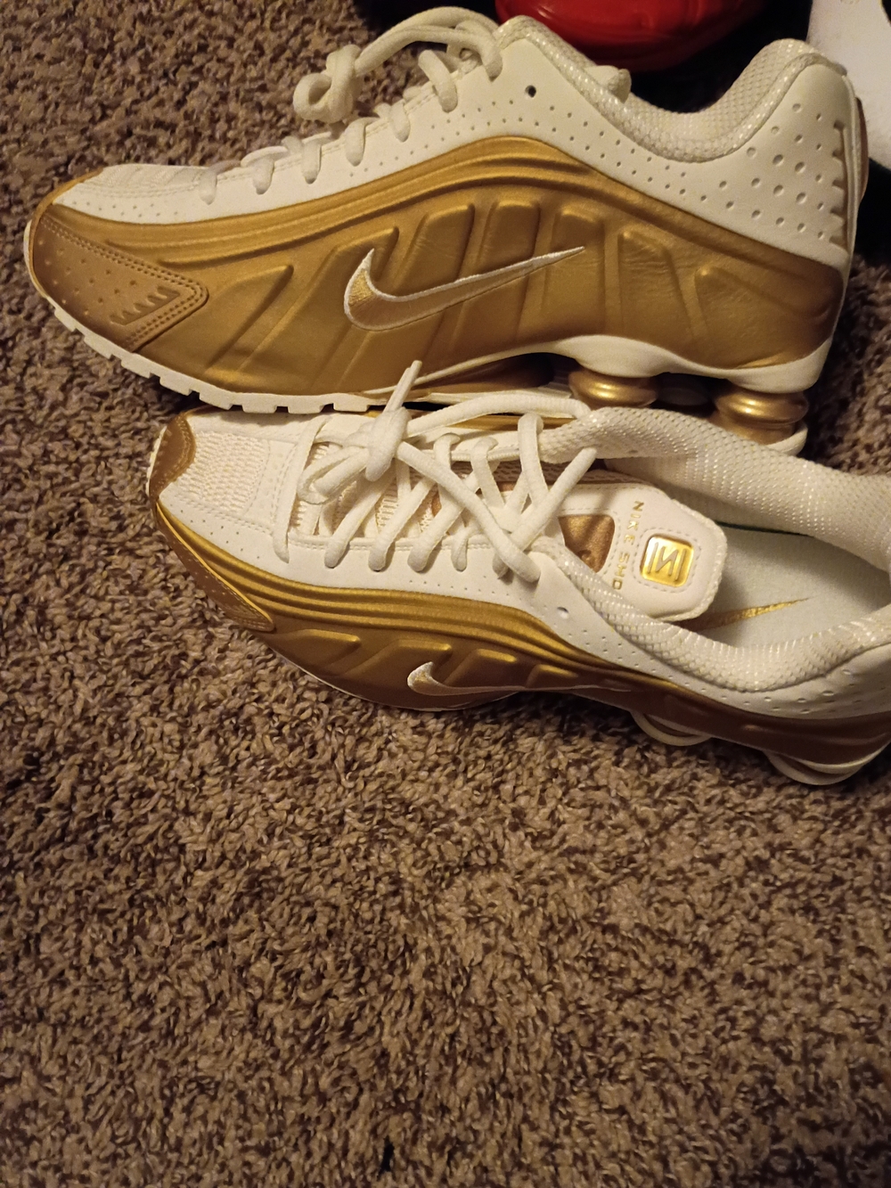 Nike Women’s White & Gold Athletic Shox Sneakers